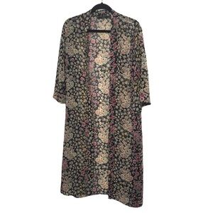 RDI Black Multicolor Floral Sheer Open Front Sheer Kimono Robe XS